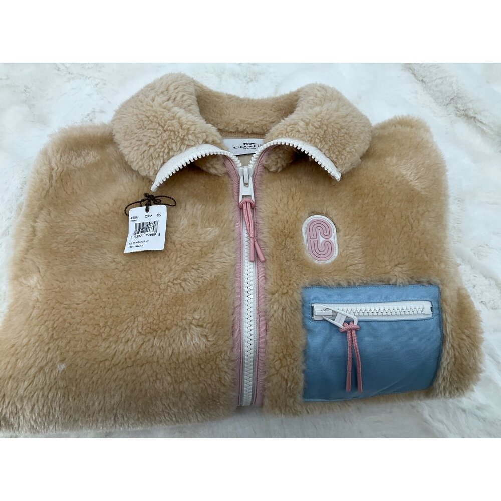 COACH Sherpa Zip-Up Jacket size XS Cream  Excellent Condition! - Picture 11 of 13